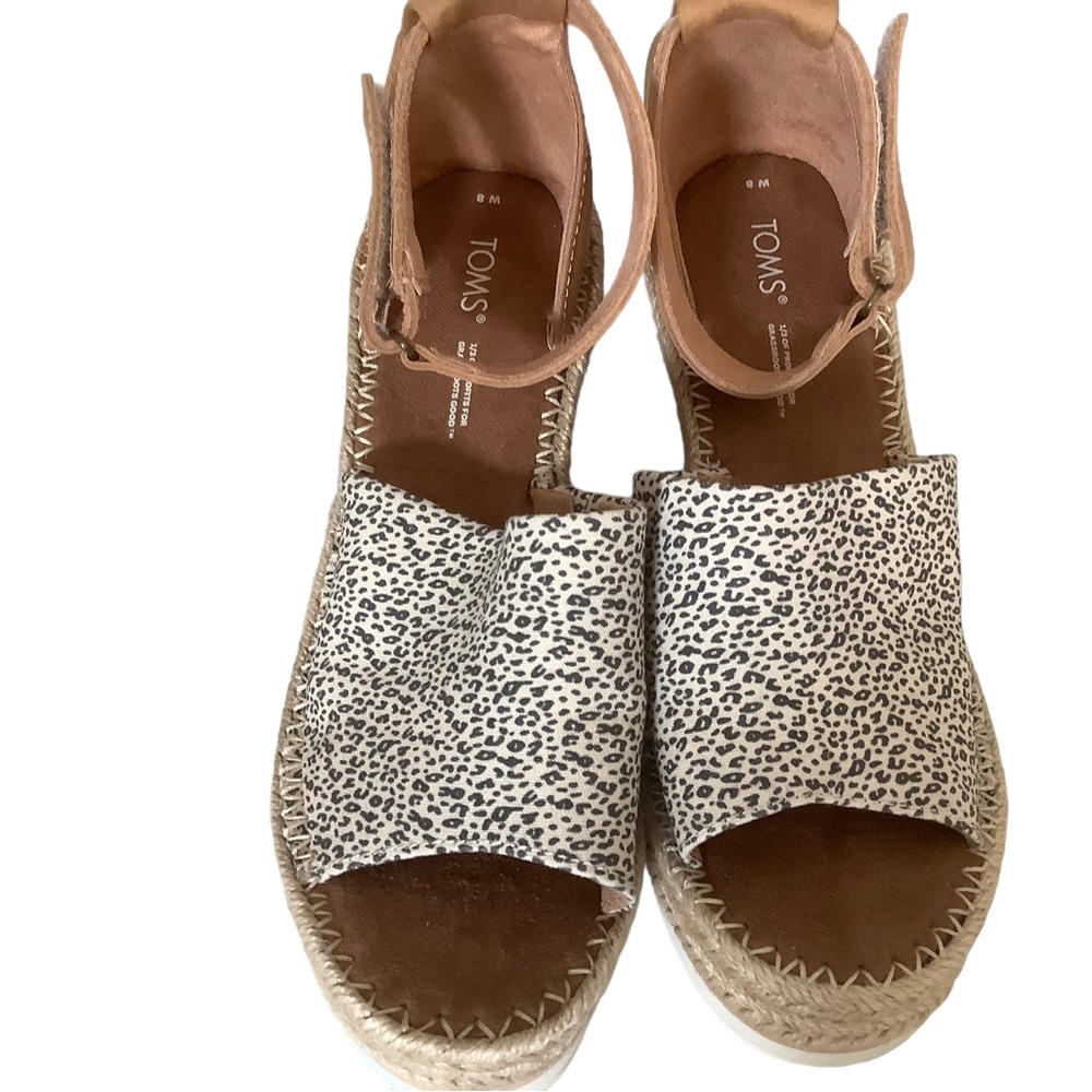Toms Marisol natural leopard wedge heel open toe ankle strap sandals size 8 - Picture 8 of 8